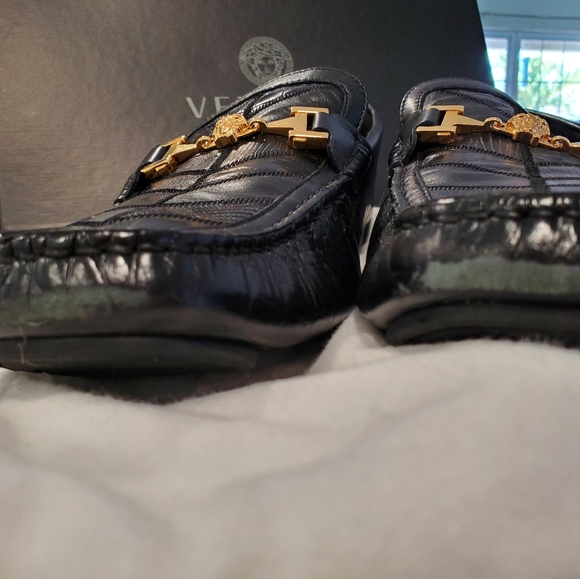 Versace Black Leather And Suede Medusa Loafers 44 main image 4